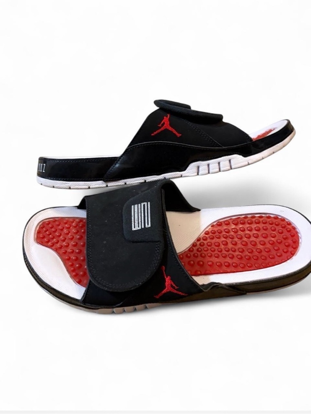 Jordan hydro 11 retro black and red  slides size 12 men’s